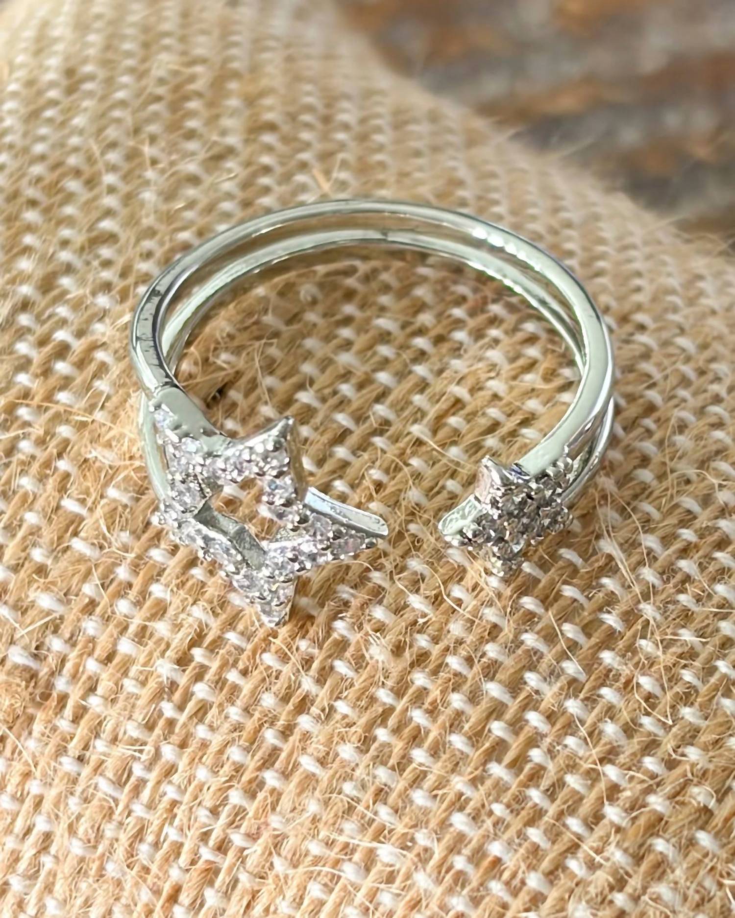 White Label - Women's Star Pave Silver Adjustable Ring
