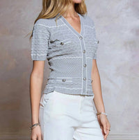 Current Air - striped vneck button top