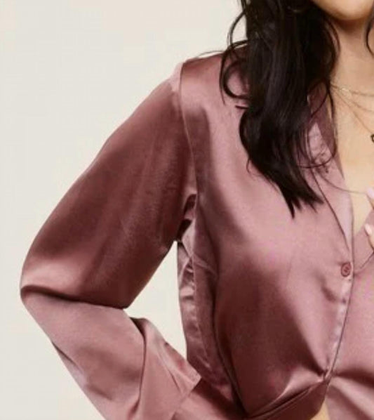 Mimosa - Satin Button Down Long Sleeve Blouse