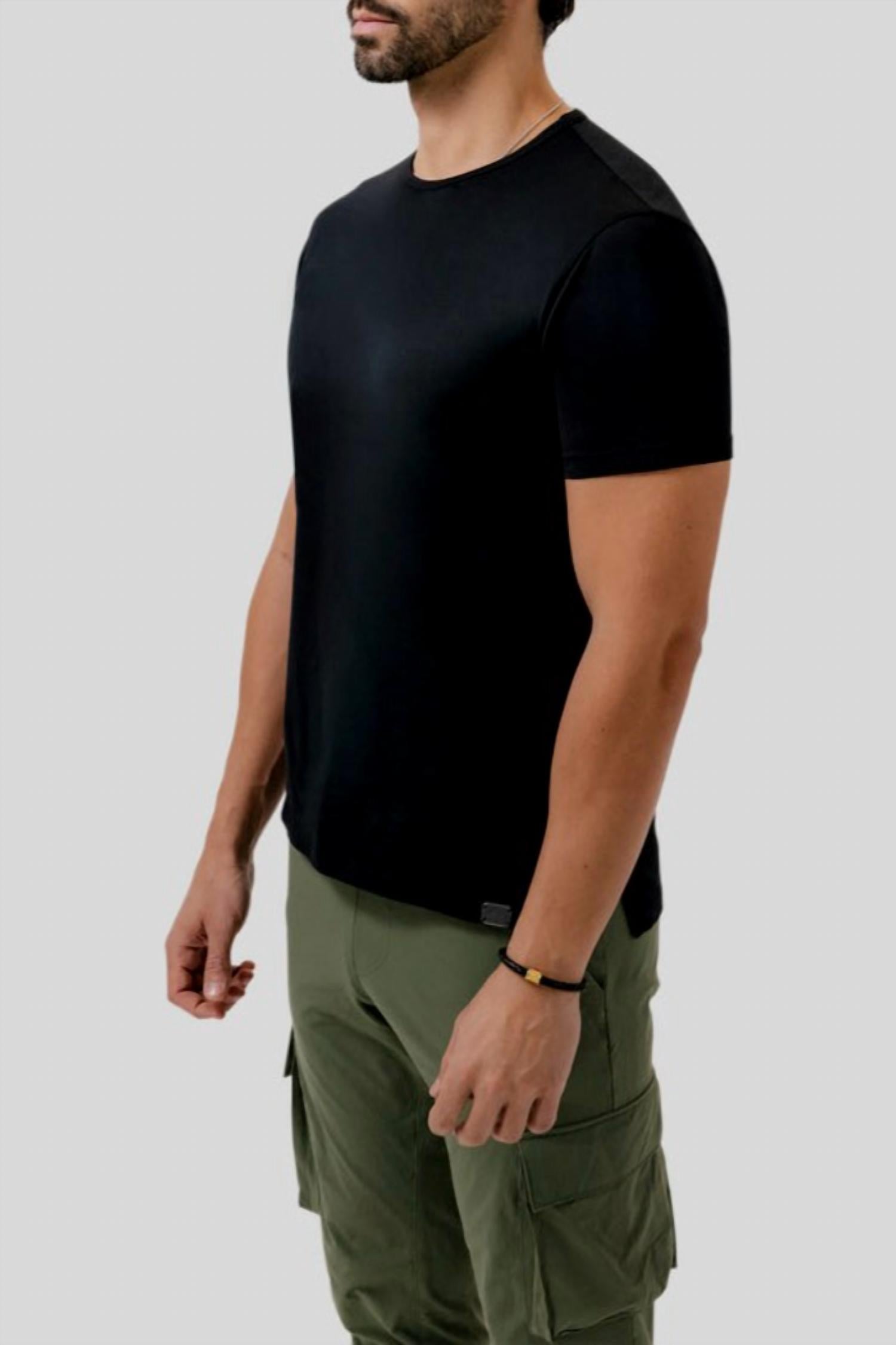Dezman Crew Neck Split Hem Tee in black - men's long sleeve top