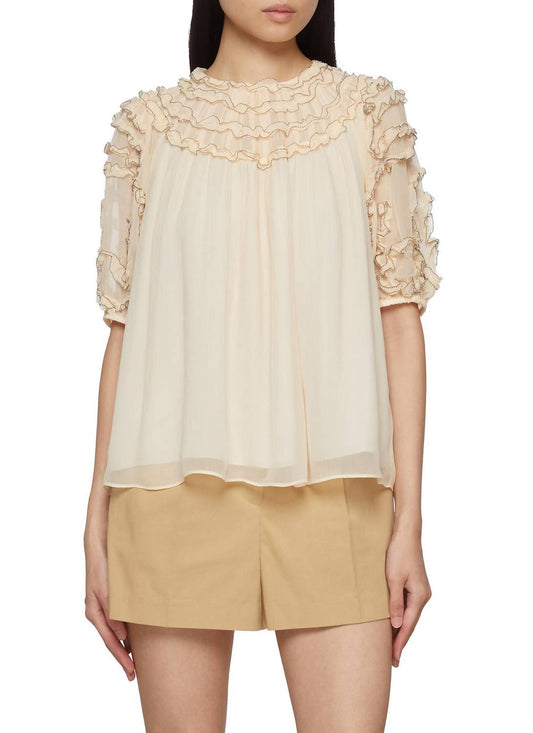 Ulla Johnson - Isolda Silk Smocked Short Sleeve Blouse