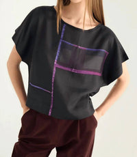 Cotelac - Cap Sleeves Raw-Edged Boat Neckline Top