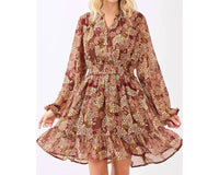 Mittoshop - BOHO PAISLEY PRINT SMOCKED WAIST RUFFLE MINI DRESS