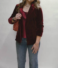 SKIES ARE BLUE Velvet Crush Blazer With Bunched Sleeves in burgundy - women's jacket - view 4