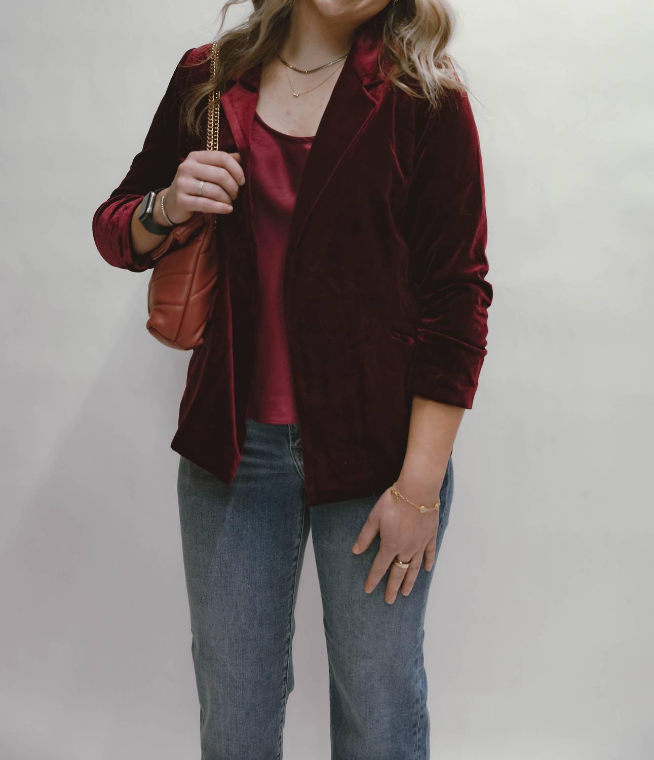 SKIES ARE BLUE Velvet Crush Blazer With Bunched Sleeves in burgundy - women's jacket - view 4