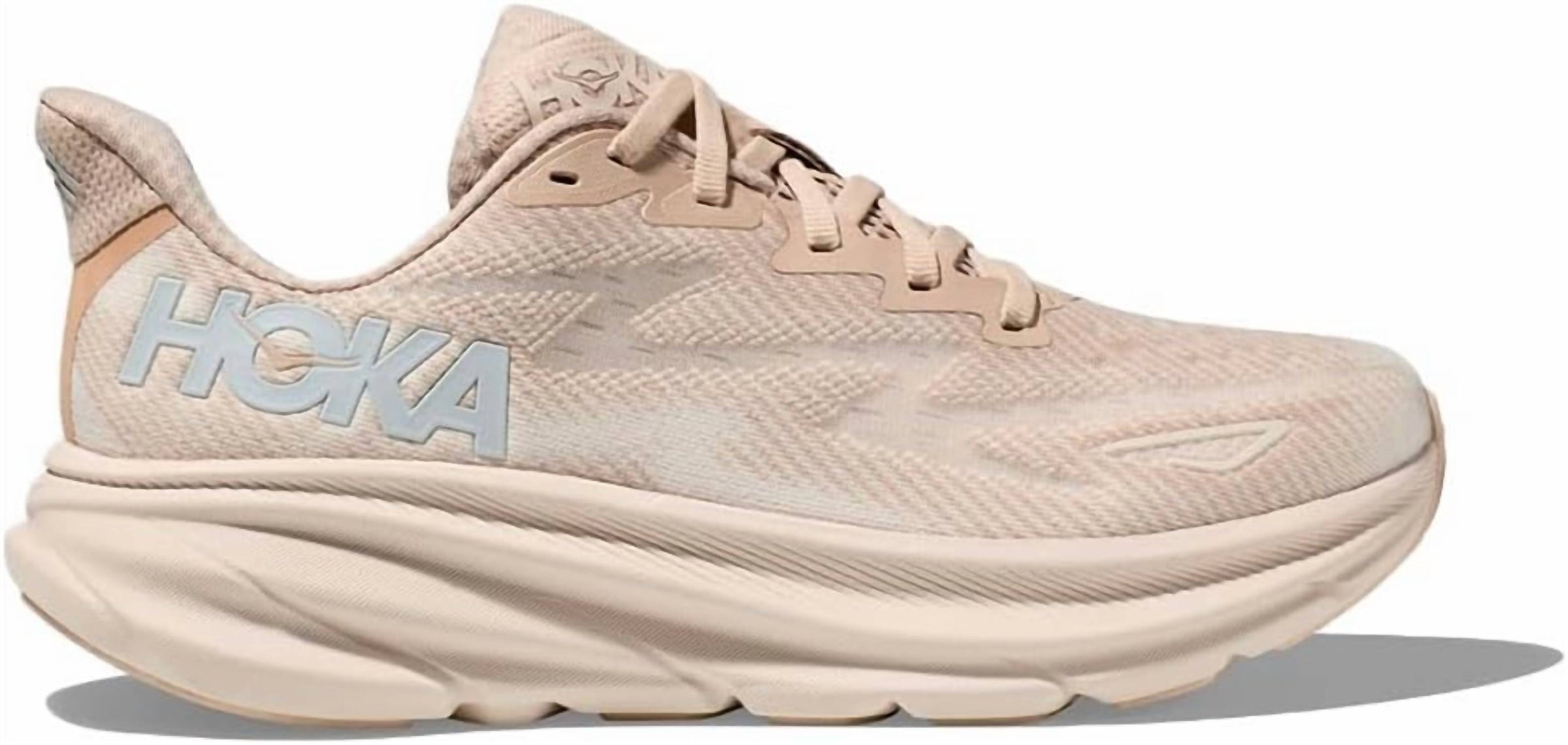 Hoka Women's Clifton 9 Running Shoes in shifting sand eggnog 1 - women's shoe