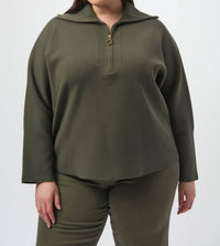 Joseph Ribkoff - Sweater Knit Boxy Pullover With Zipped Collar
