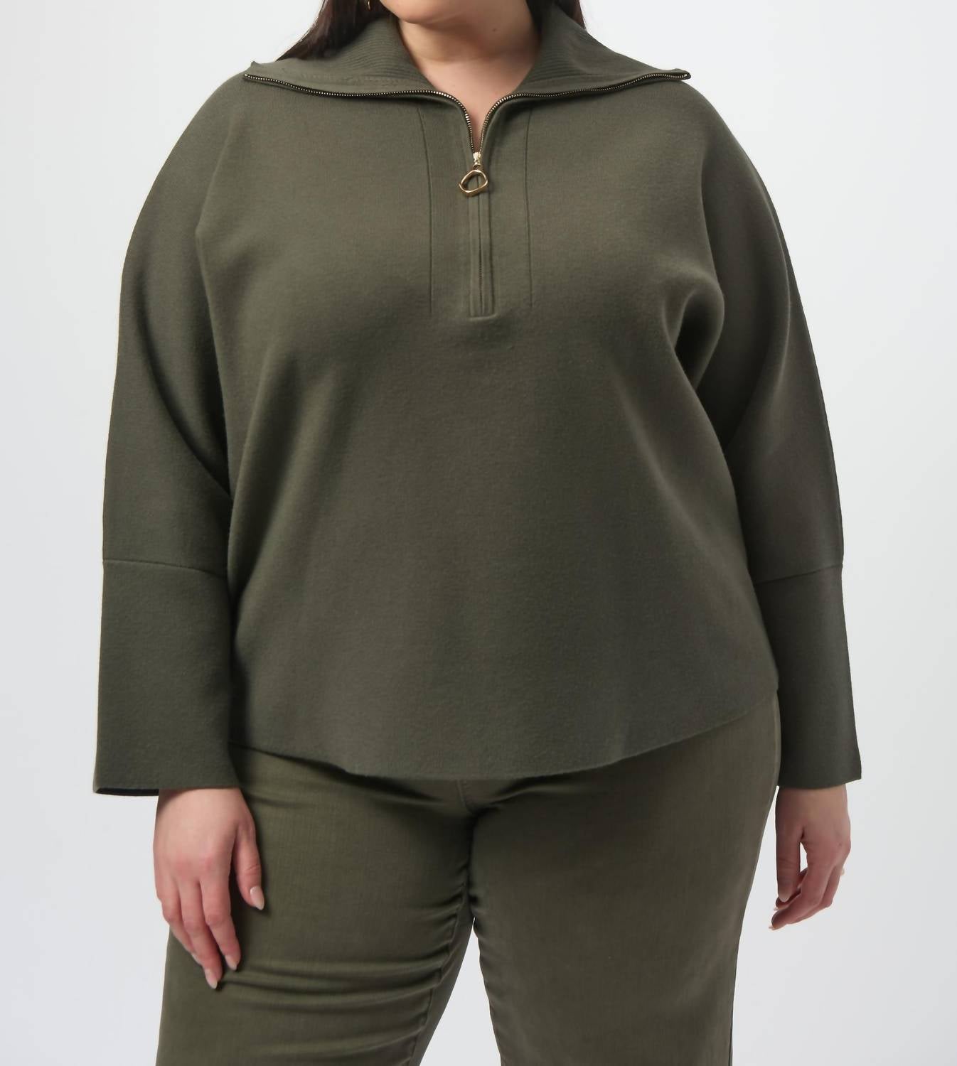 Joseph Ribkoff - Sweater Knit Boxy Pullover With Zipped Collar
