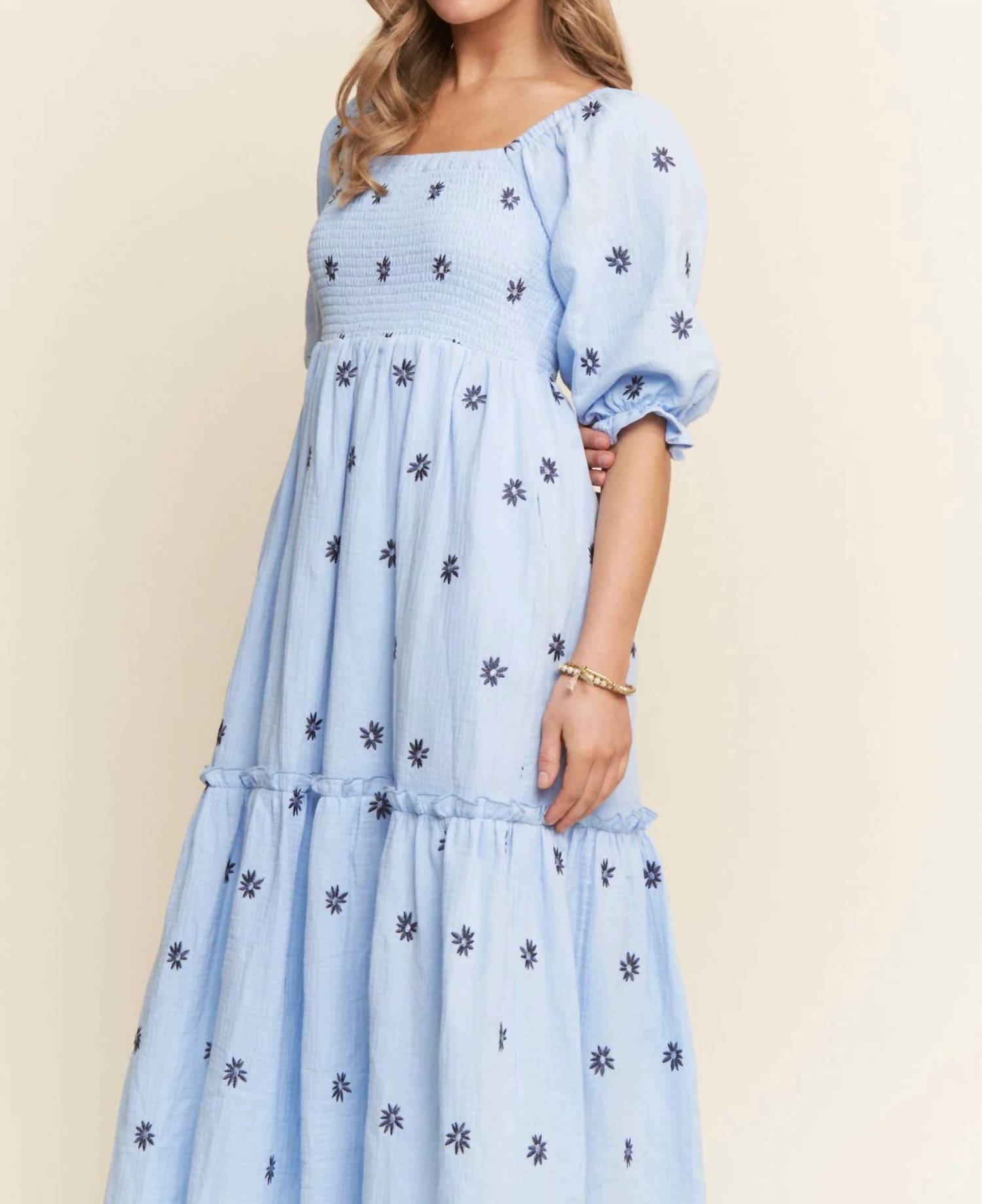 J.Nna - Floral Embroidered Tiered Midi Dress - Plus