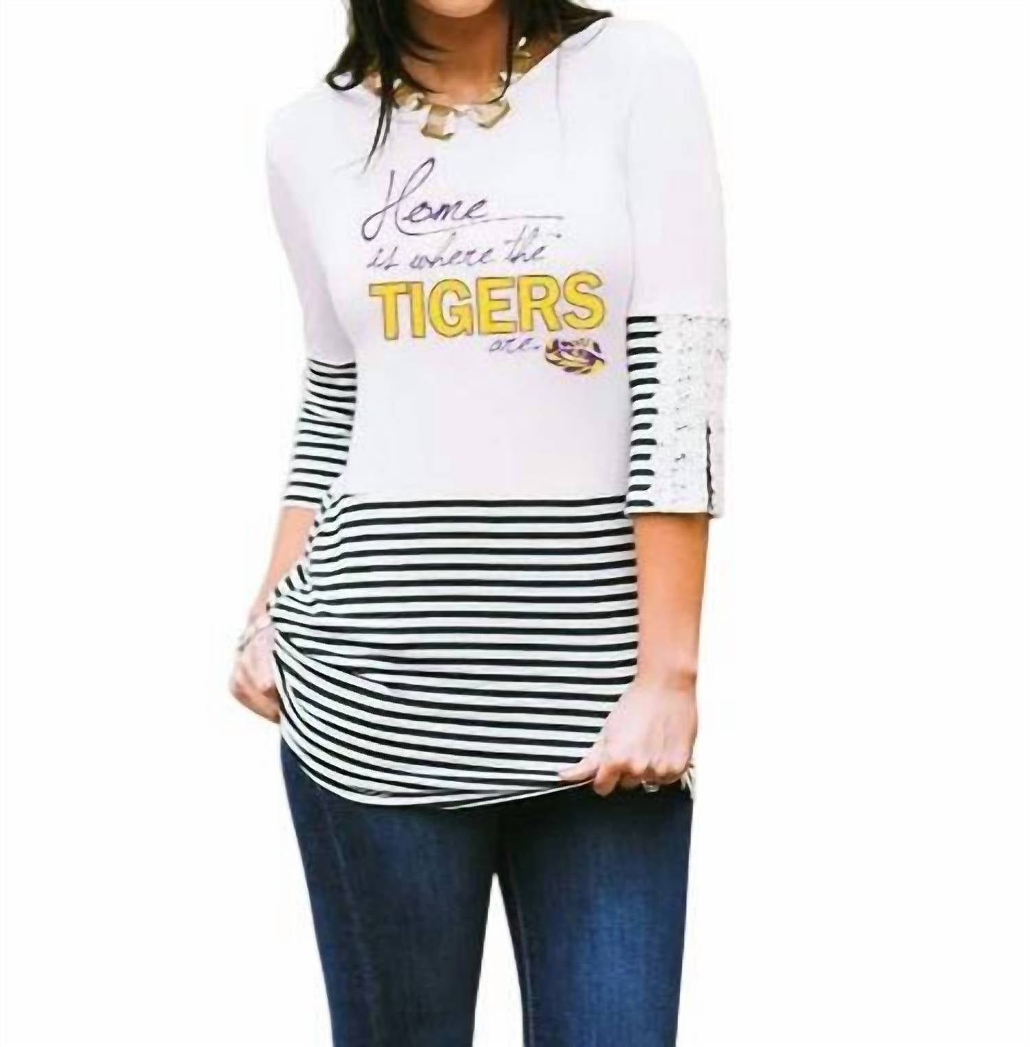 Gameday Couture - LSU Button-Lace Top