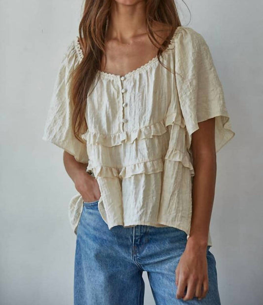 By Together - Woven Rayon Tencel V-neck Short Cap Sleeve Blouse