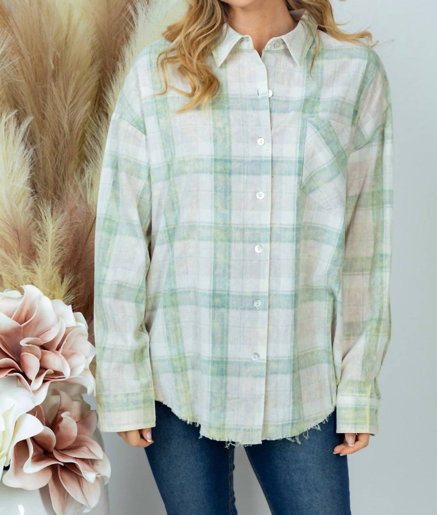 White Birch - Plaid Button Down Top
