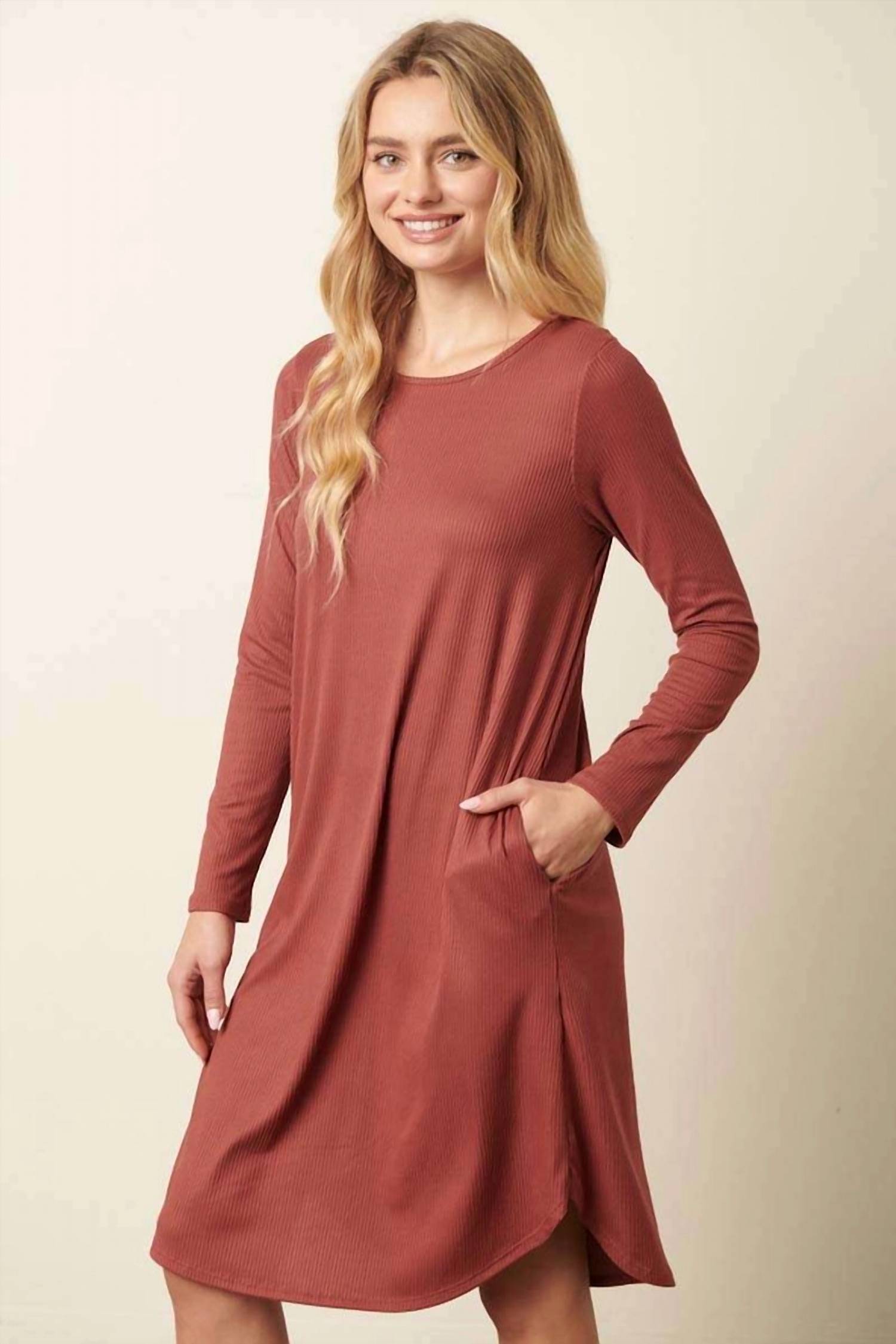 Mittoshop - Rib Knit Long Sleeve Round Neck Mini Dress