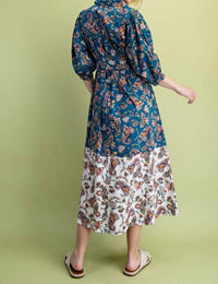 Gigio - Paisley Print Color Block Shirt Dress