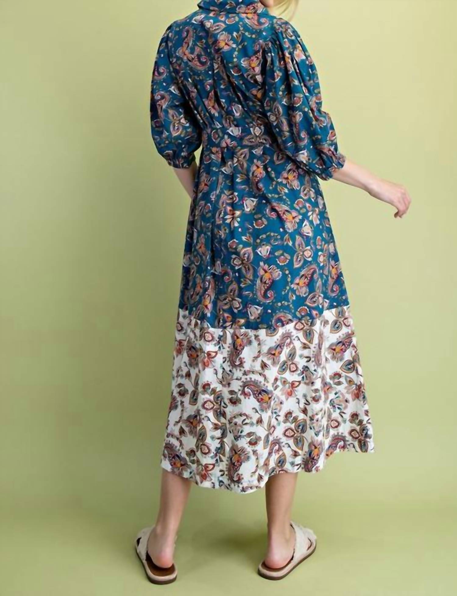 Gigio - Paisley Print Color Block Shirt Dress