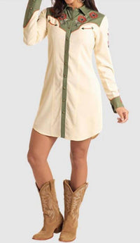 Panhandle Women's Retro Snap Chainstitch Shirt Dress in ecru - women's dress