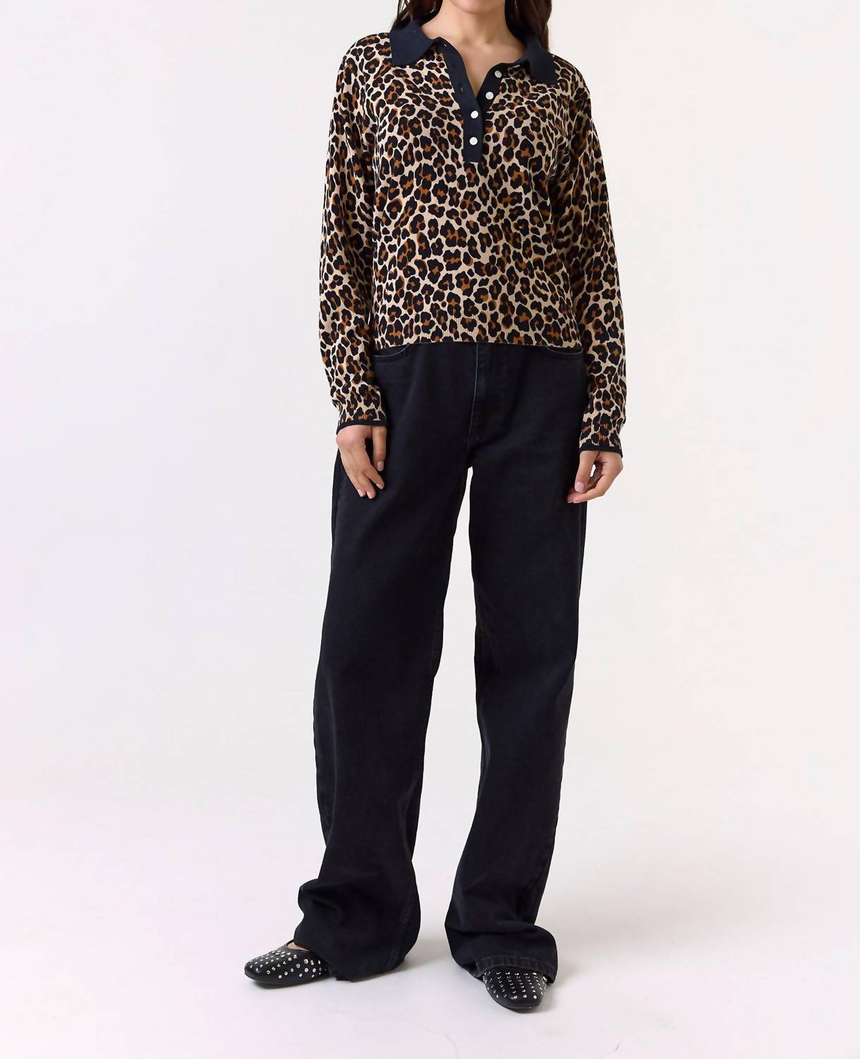 Brodie Cashmere - Leopard Polo Top