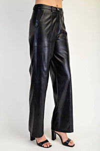 Edit By Nine - Front Snap Button Stretch Faux Leather Pants