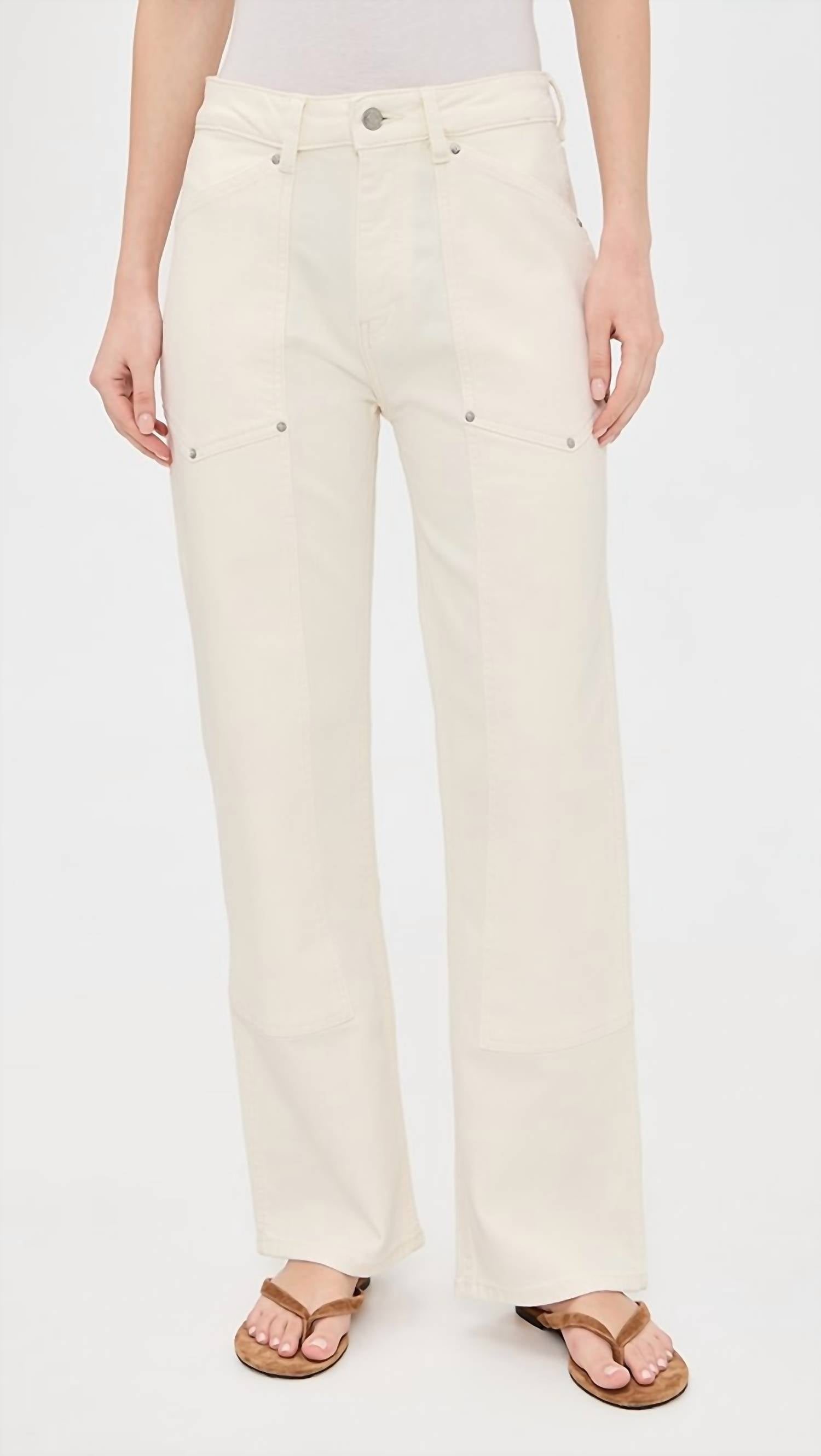 Warp + Weft Sat ‘90s Straight Leg High Rise Utility Jeans in ecru - women's jeans