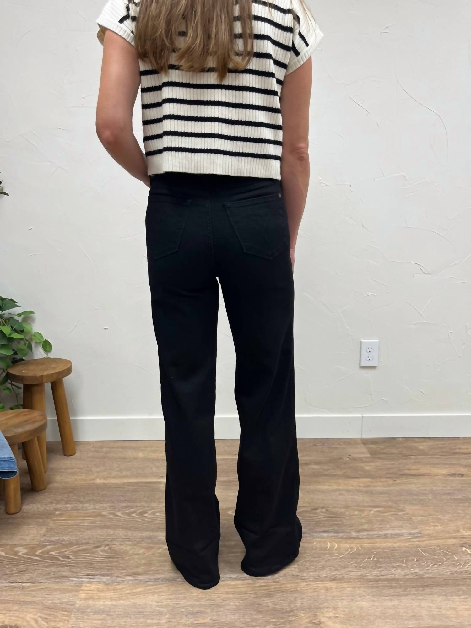 Judy Blue High Waisted Retro Wide Leg Cuffed Jeans in black - women's jeans - alternate view