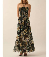 Promesa - Floral Chiffon Smocked Open-back Maxi Dress