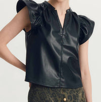 MELISSA NEPTON Faux Leather Venora Top in black - women's blouse - detail view