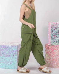 Very J - Casual Sleeveless Cargo Jumpsuit