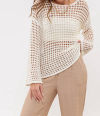 Blu Pepper Coastal Chic Crochet Pullover Sweater in white - women's jacket