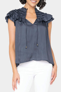 Reset By Jane - Ruffled Yoke Crinkle Blouse