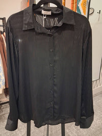 Q2 Women's Peekaboo Stripe Black Button Up - women's shirt