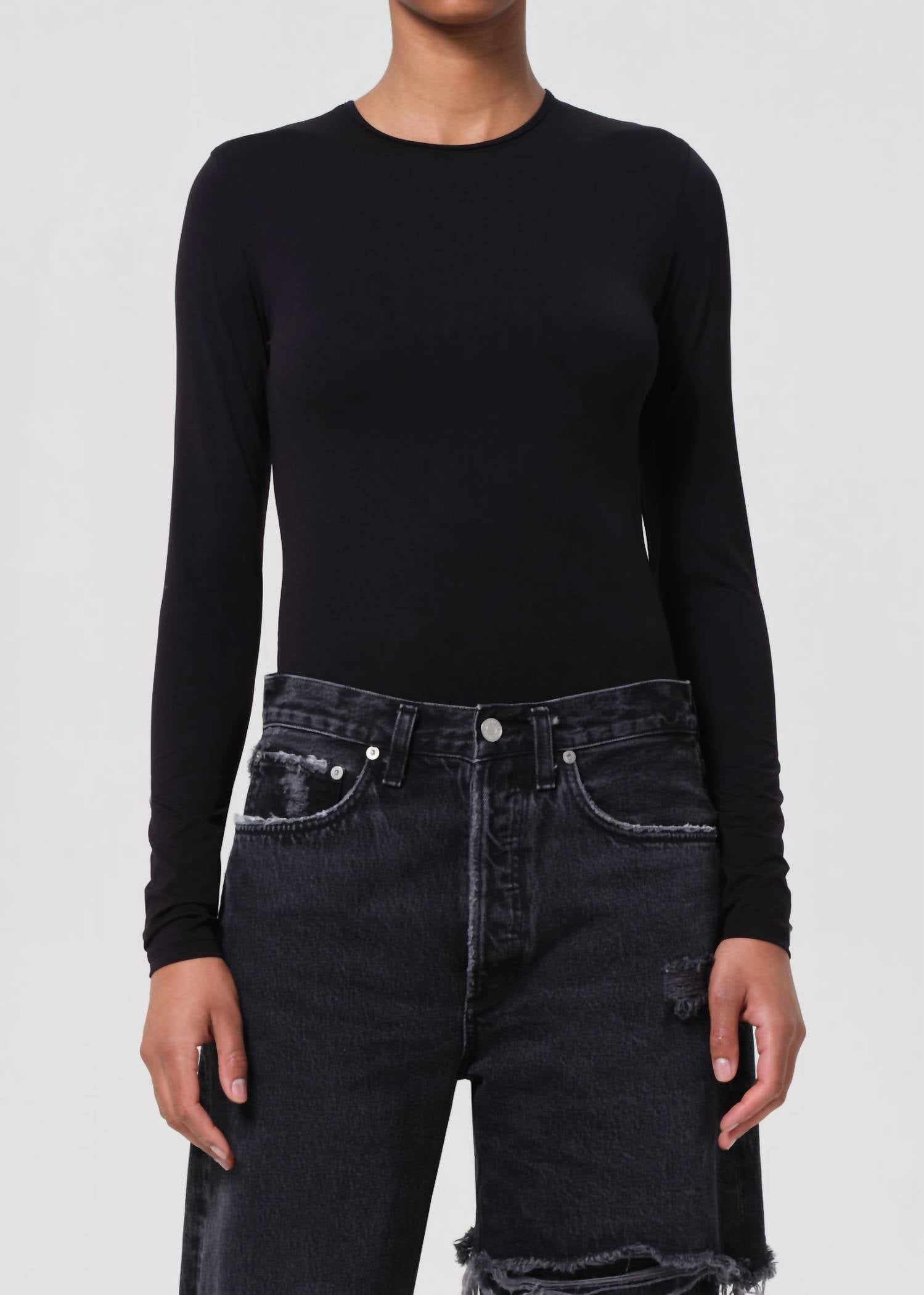 AGOLDE Aura Long Sleeve Bodysuit in black 1 - women's shirt