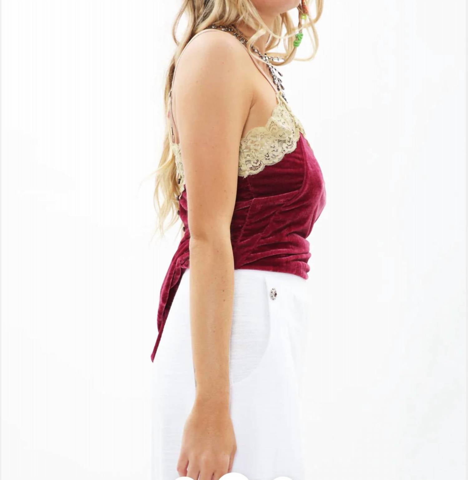 Aratta Without You Cami in dark fuchsia - women's shirt - detail view