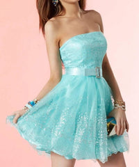 ALYCE PARIS Floral Lace Strapless A-line Short Prom Dress in aqua silver - women's dress