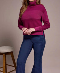 Tribal - Two Tone Turtleneck High Low Sweater