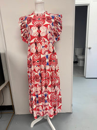 Jodifl - Women's Ruffled Sleeves Boho Floral Tiered Midi Dress