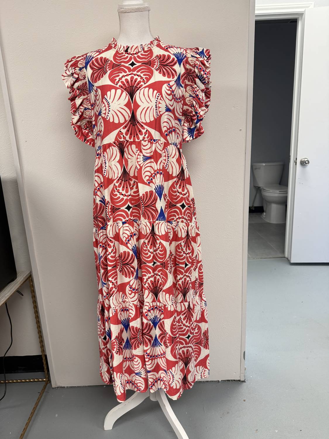 Jodifl - Women's Ruffled Sleeves Boho Floral Tiered Midi Dress