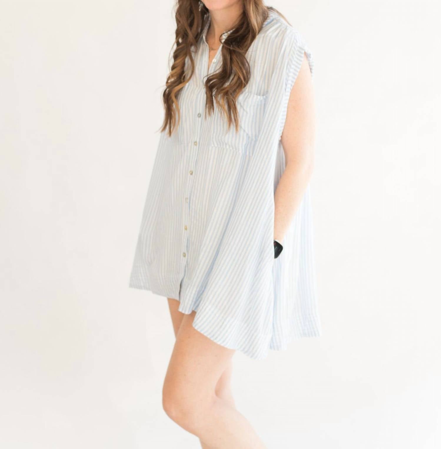 By Together - Striped Button Down Sleeveless Tunic Top
