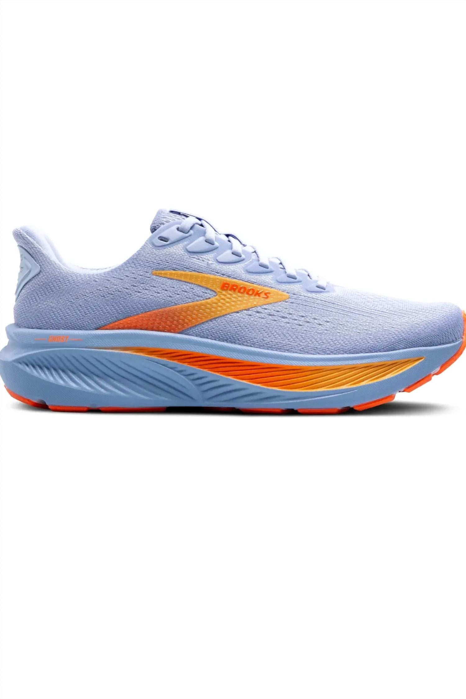 BROOKS Women's Ghost 17 Running Shoe in blue heron white orange - women's shoe