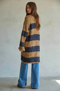 By Together Shira Knit Striped Cardigan in khaki navy - women's cardigan - alternate view