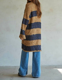 By Together Shira Knit Striped Cardigan in khaki navy - women's cardigan - detail view