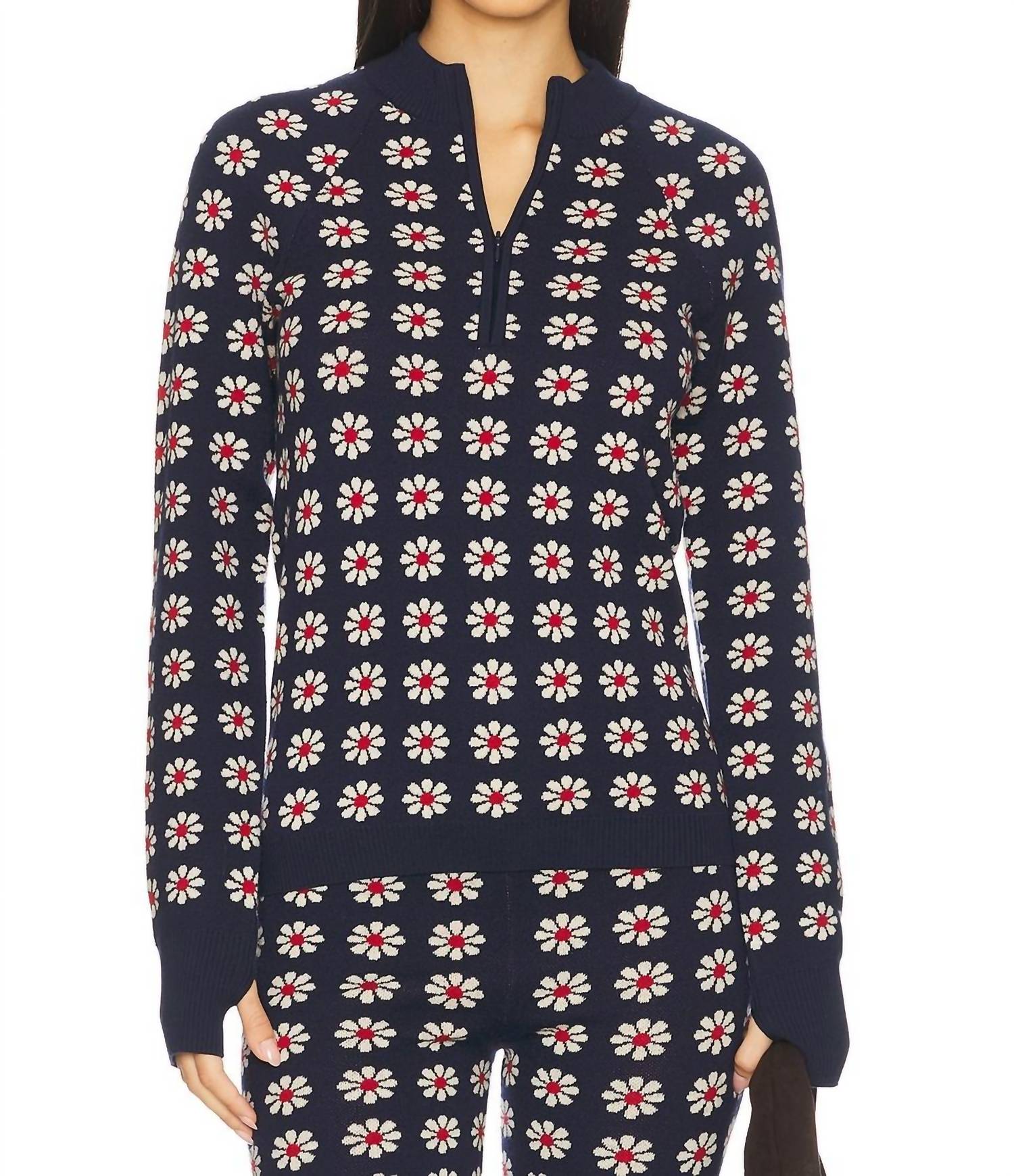 THE GREAT. Merino Quarter Zip Sweater in frosted daisy - women's sweater