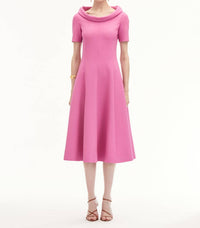 Oscar De La Renta - 25rn244dsw Short Sleeve Funnel Neck Stretch Dress