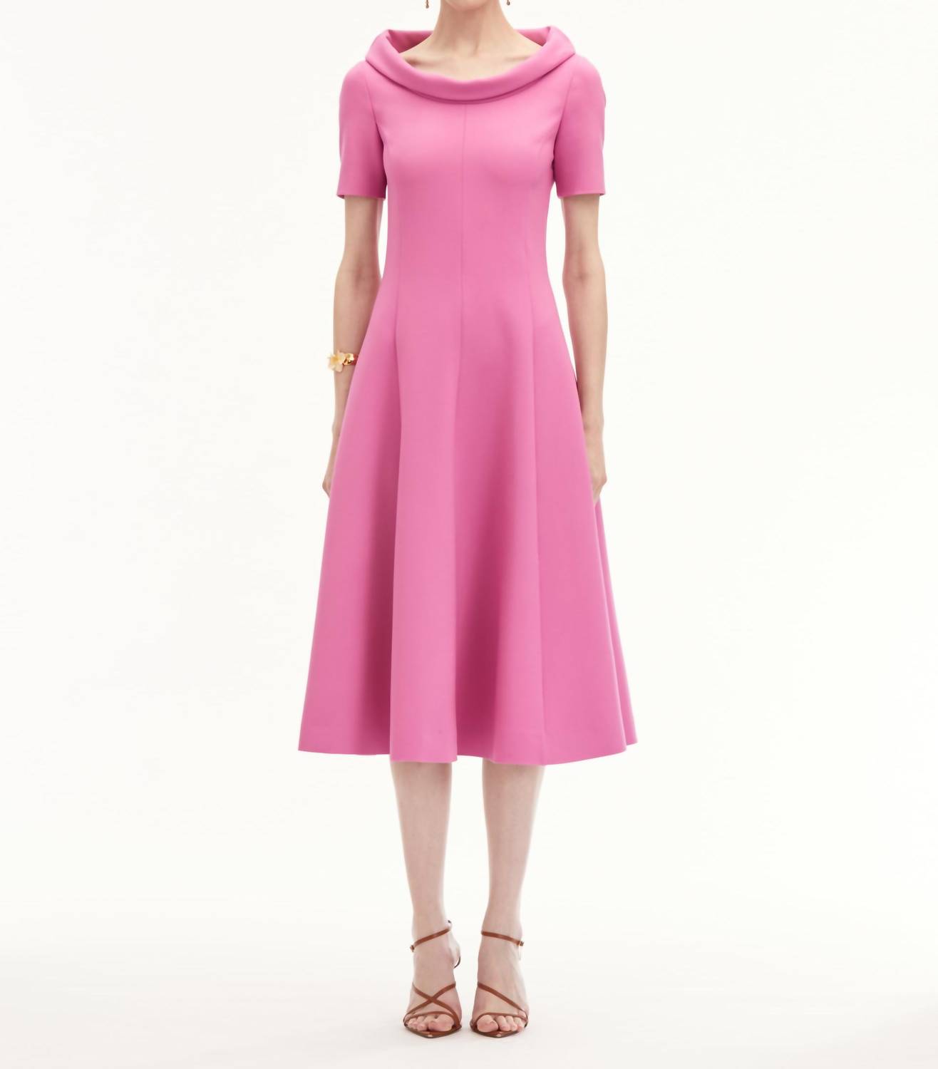 Oscar De La Renta - 25rn244dsw Short Sleeve Funnel Neck Stretch Dress