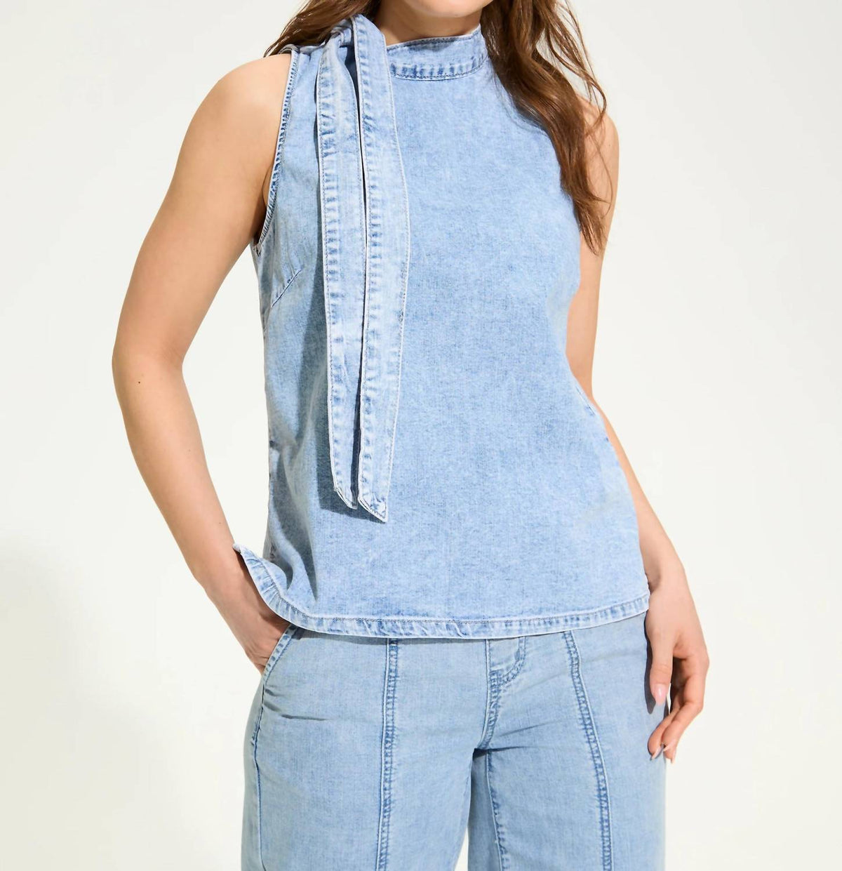 Fdj - Sleeveless Bow Neck Top