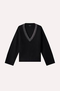 Minnie Rose - Luxe Cashmere Embellished V Neck Top