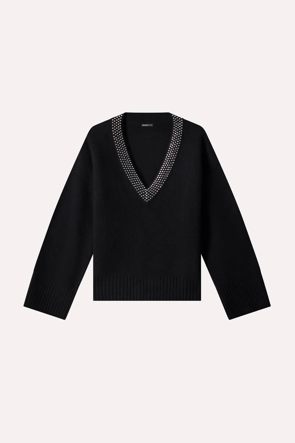 Minnie Rose - Luxe Cashmere Embellished V Neck Top