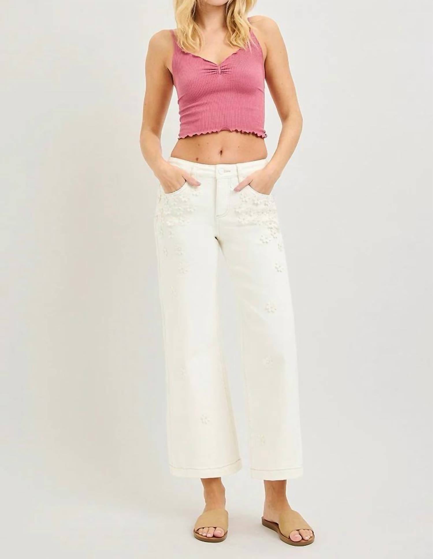 Risen - Mackie Mid Rise Flower Crop Jeans