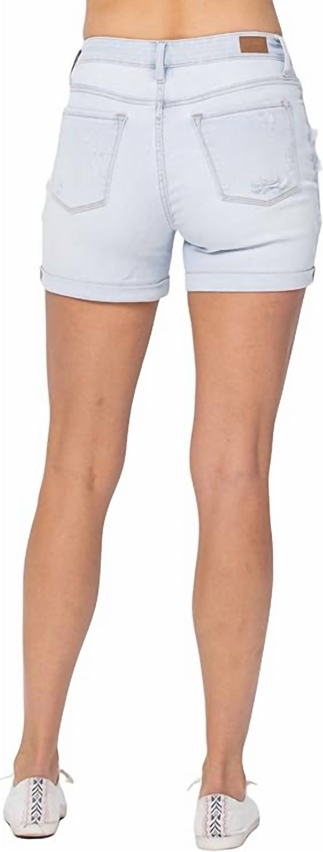 Judy Blue High-rise Cuffed Printed Lining Shorts in light blue 1 - women's shorts - view 4