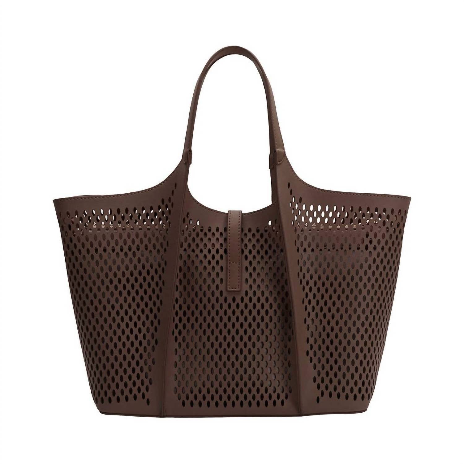 Melie Bianco Women's Malia Laser Cut Vegan Leather Tote Bag in chocolate - women's bag - alternate view