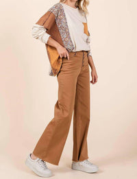 Mittoshop - TWILL HIGH WAISTED BUTTON FLY WIDE LEG PANTS